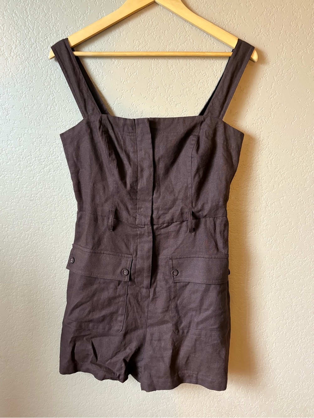 House of Harlow 1960 Brown Belted Linen Romper Size 6 retro